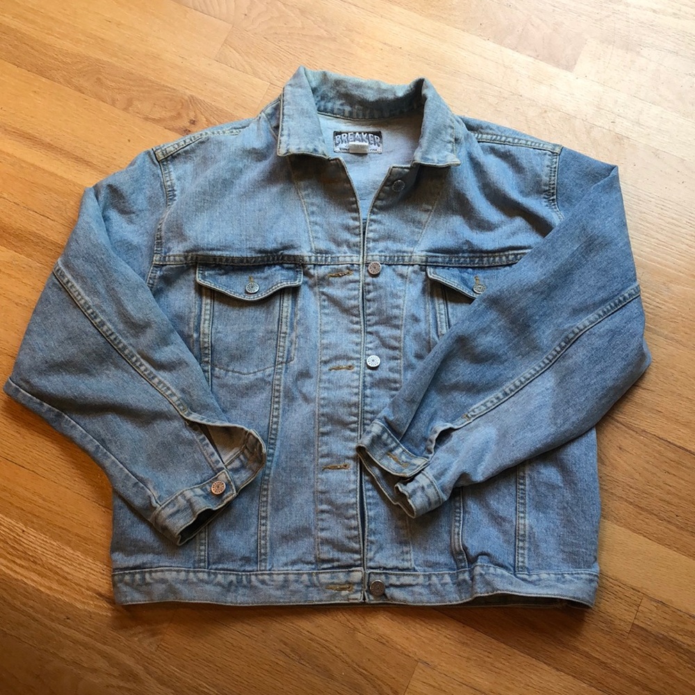 Men’s Large Light Wash Breaker Jean Jacket